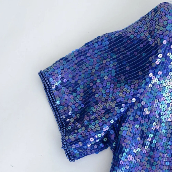 Vintage Lord & Taylor Purple 100% Silk Deadstock Sequins Short Sleeve Blouse M - Picture 13 of 15